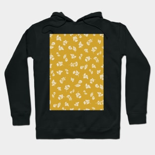 Cream Ditsy Hemlock Print on Mustard Yellow -  Floral Repeat Pattern Hoodie